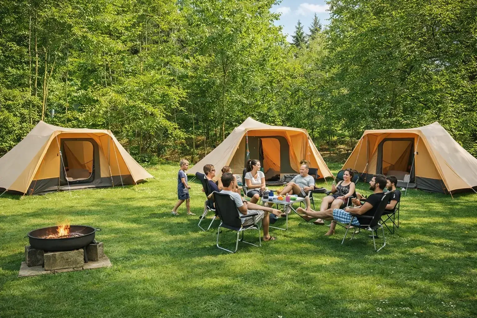 Tentes installées sur les emplacements du camping